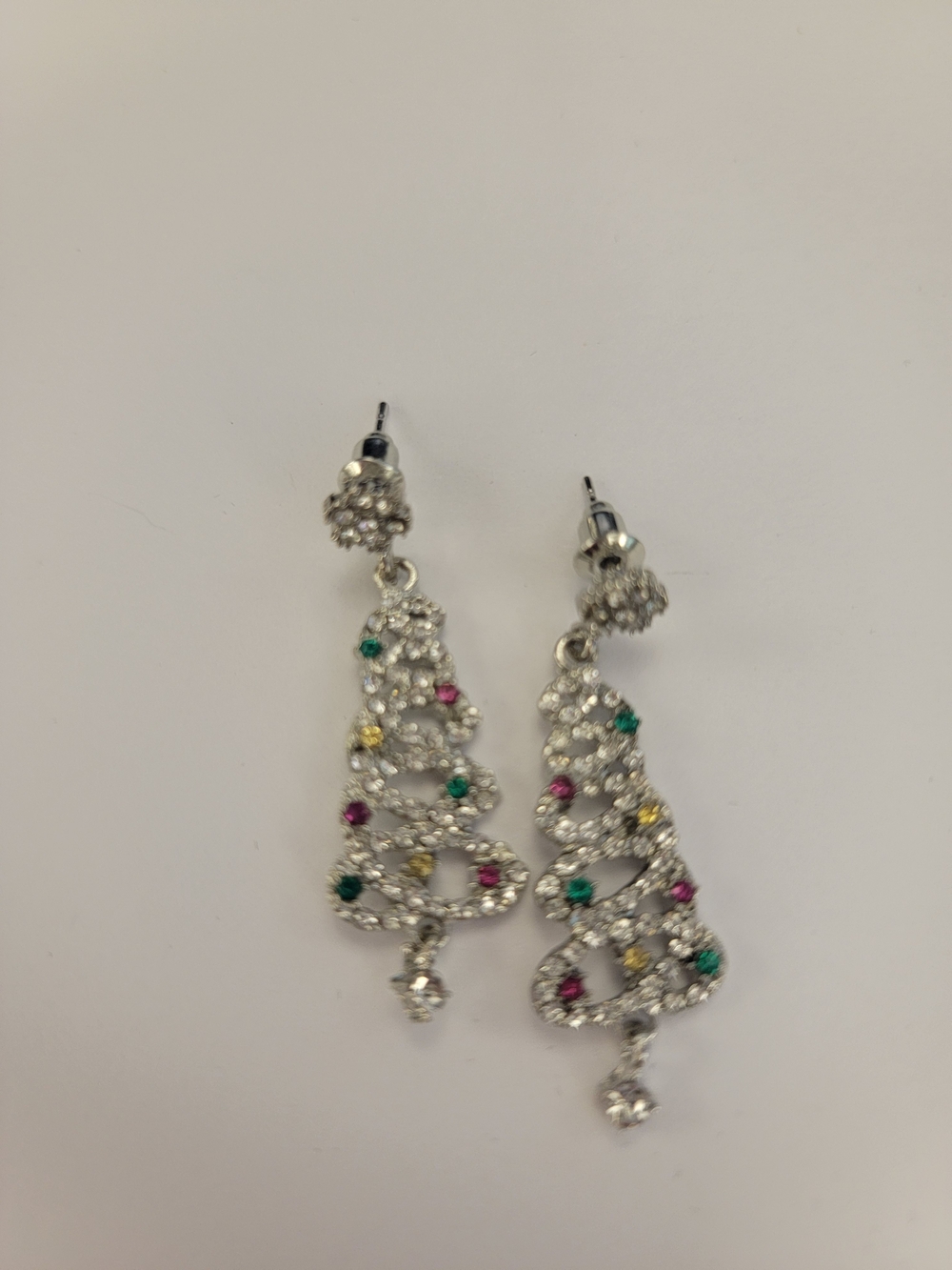 Silver-Tone Multicolor Crystal Drop Christmas Tree Earrings